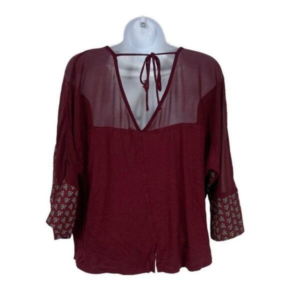 Maurices Womens Sheer Floral Burgundy Blouse With Tie Back M - Picture 2 of 5